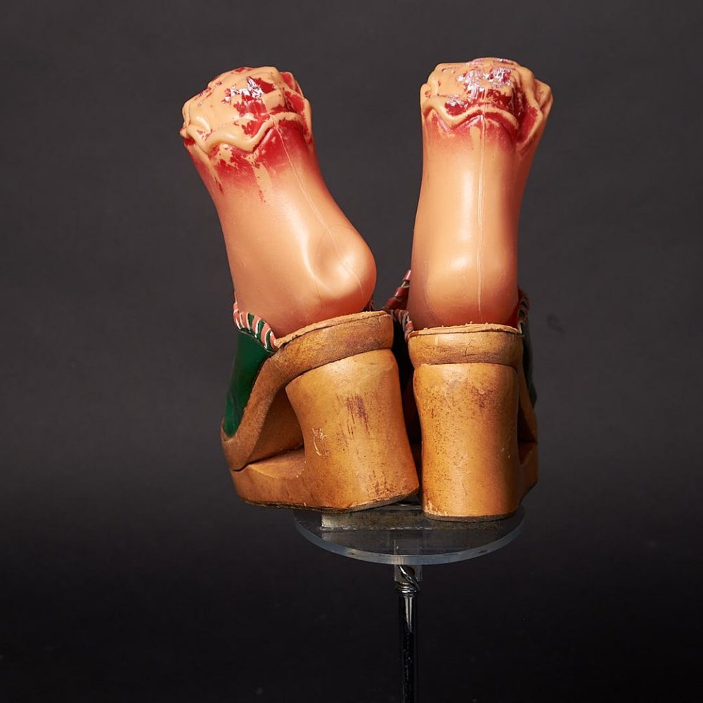 1970s Platform Green Stitched Heels Mules Shoes
